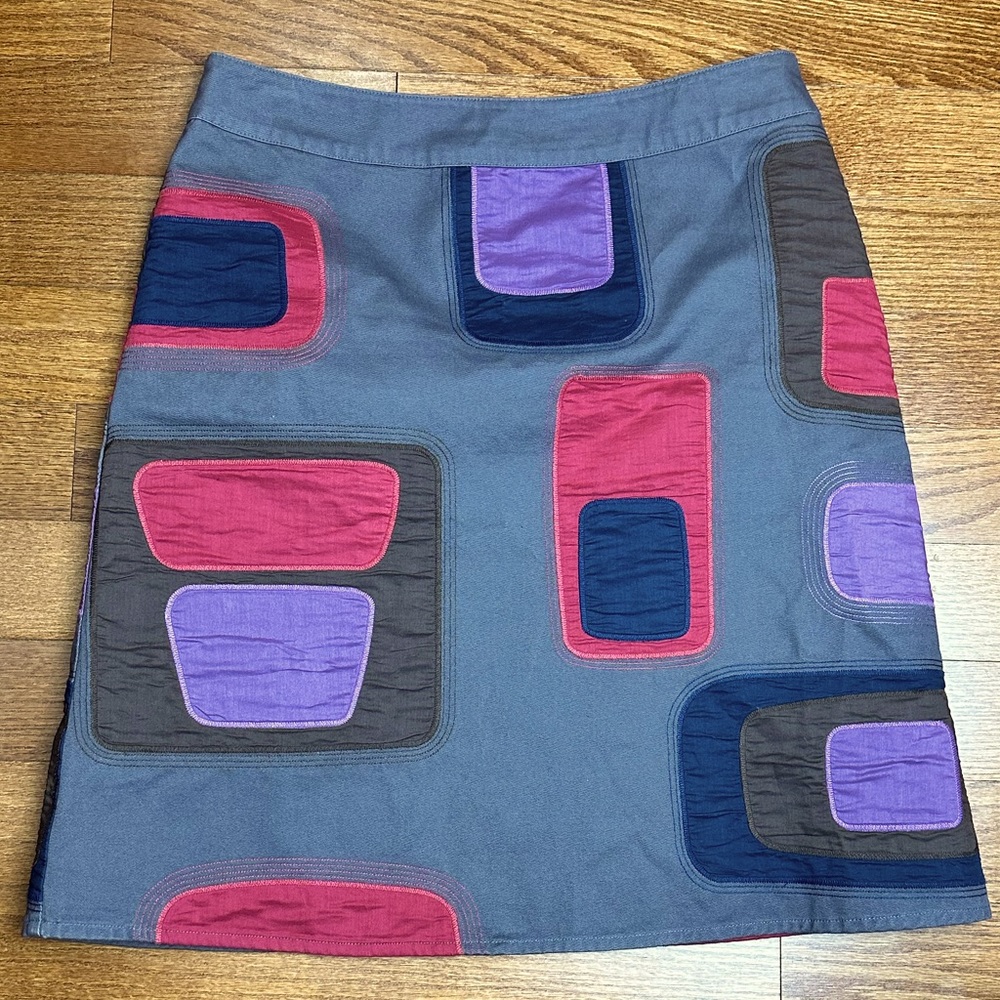 Boden Gray With Multicolored Patchwork A-Line Ski… - image 2